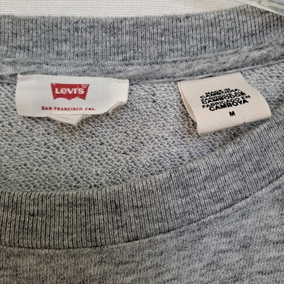Levi's Gray Heathered Logo Trimmed Cropped Crop Crew Neck Sweatshirt szM - Picture 6 of 7
